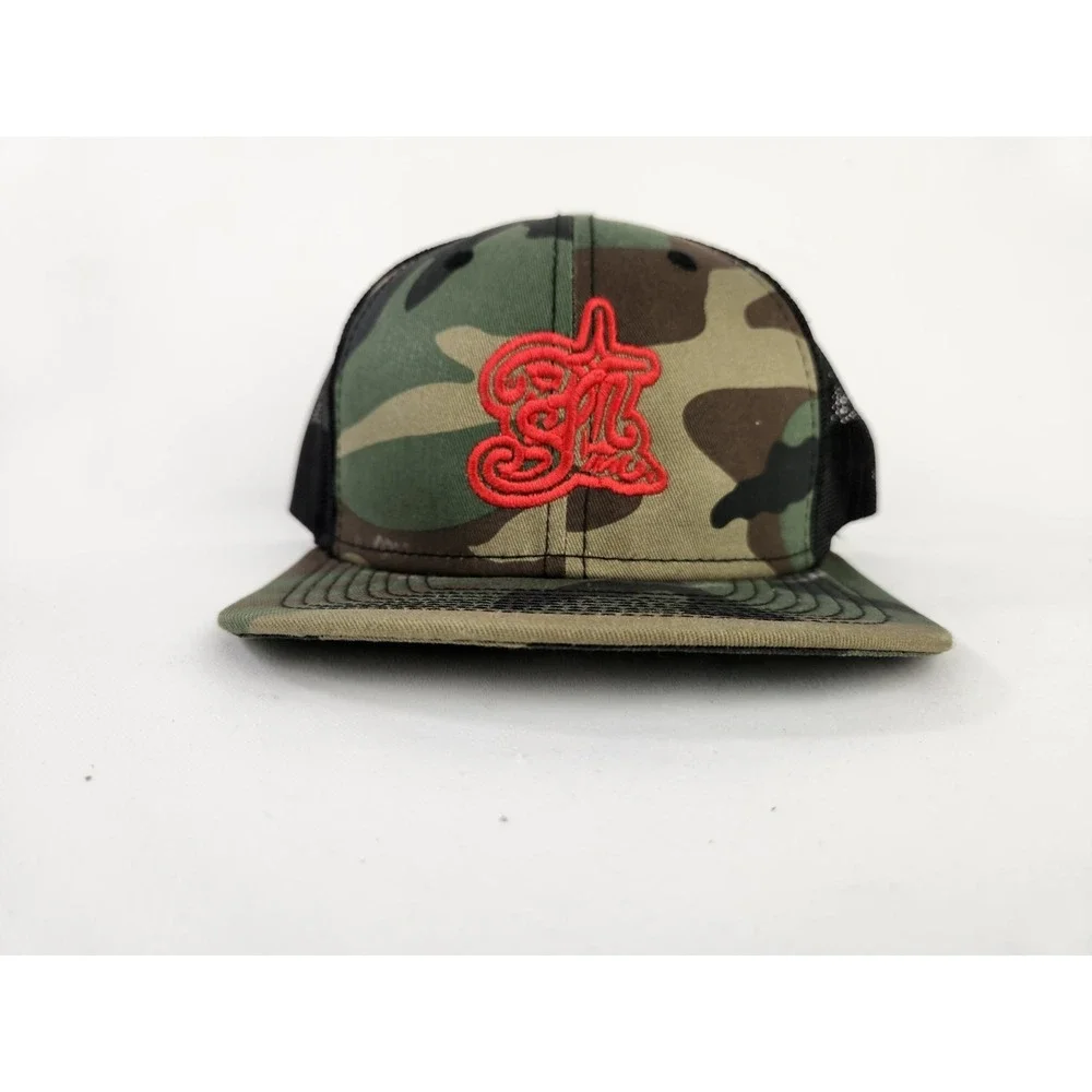 Camouflage Snapback Hat Yupoong trucker Cap Red Logo Camo Mesh